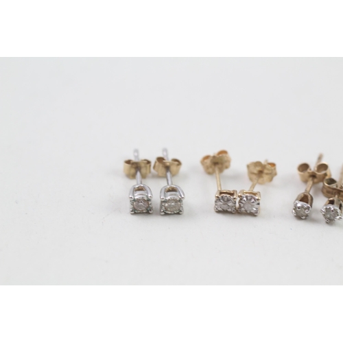 2 - 3x 9ct gold diamond stud earrings (1.6g)