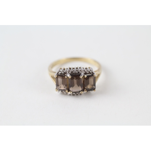 9ct gold smokey quartz & diamond dress ring (2.9g) Size  O