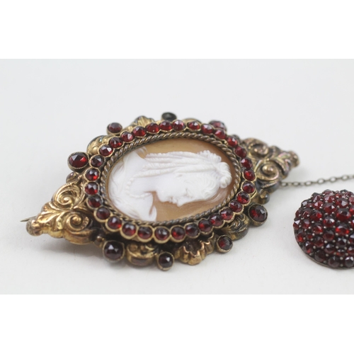 25 - 4x 6ct gold antique bohemian garnet & vintage garnet mixed jewellery (18.3g)