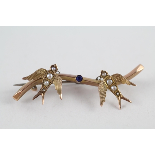 9ct gold paste & seed pearl antique bird brooch (2g)