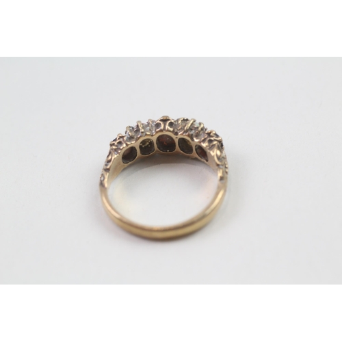31 - 9ct gold opal & garnet five stone ring (3.8g) Size  P