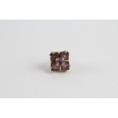 35 - 9ct gold amethyst cluster stud earrings (1.6g)