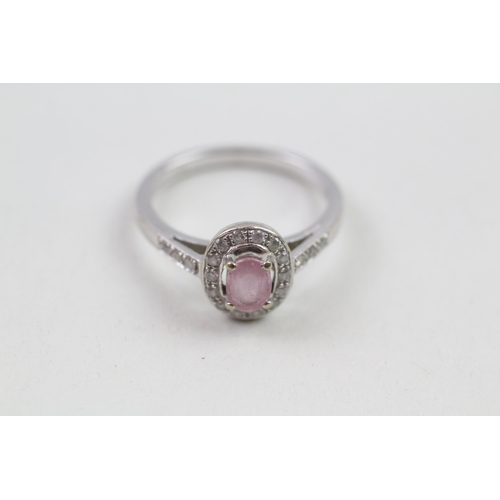 9ct gold pink sapphire & diamond halo ring (2.9g) Size  N