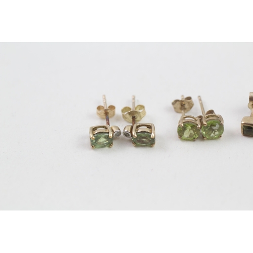 4 - 3x 9ct gold peridot & diamond earrings (2.4g)