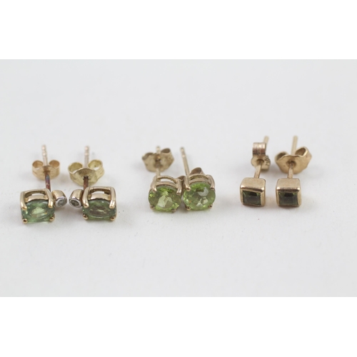 4 - 3x 9ct gold peridot & diamond earrings (2.4g)