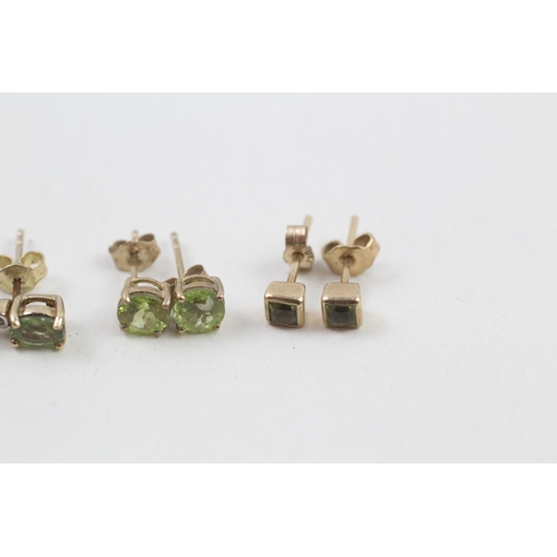 4 - 3x 9ct gold peridot & diamond earrings (2.4g)