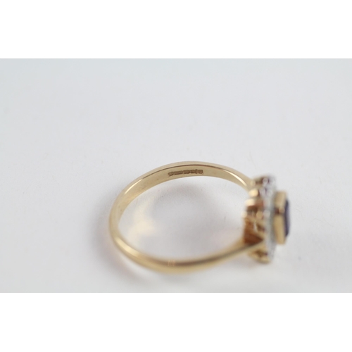 40 - 9ct gold amethyst & diamond cluster ring (2.6g) Size  Q