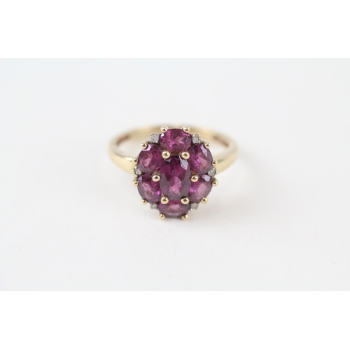 9ct gold purple garnet & diamond cluster ring (2g) Size  I 1/2