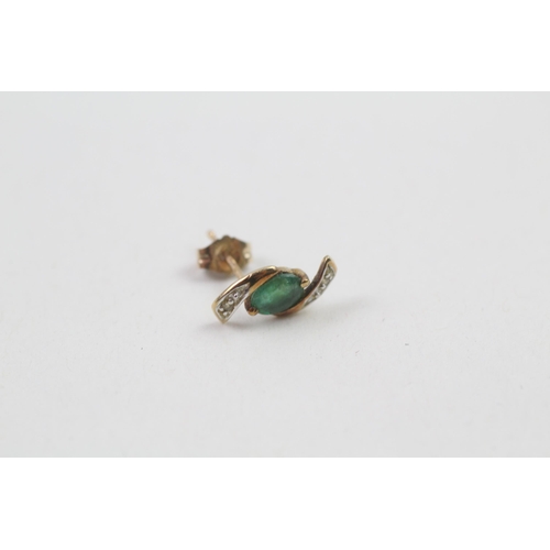 49 - 9ct gold emerald & diamond stud earrings (0.8g)