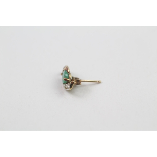 49 - 9ct gold emerald & diamond stud earrings (0.8g)