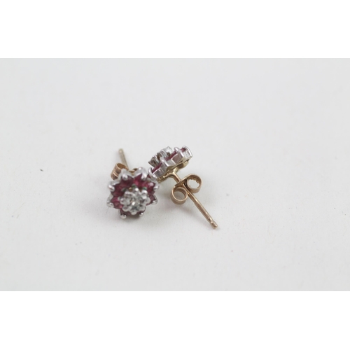 5 - 2x 9ct gold ruby & diamond stud earrings (2g)