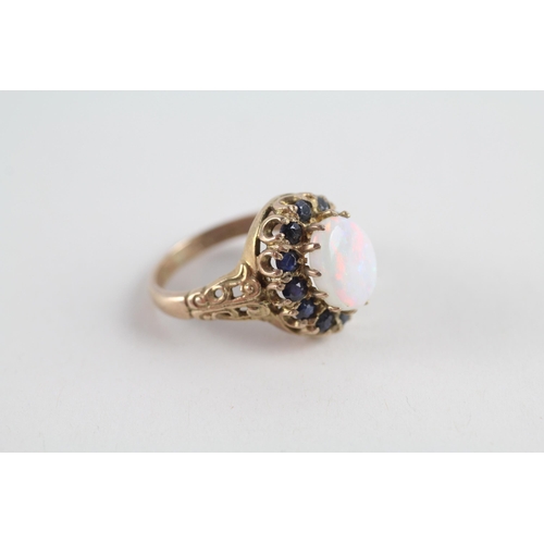 57 - 9ct gold opal & sapphire vintage cluster ring (3.9g) Size  J 1/2