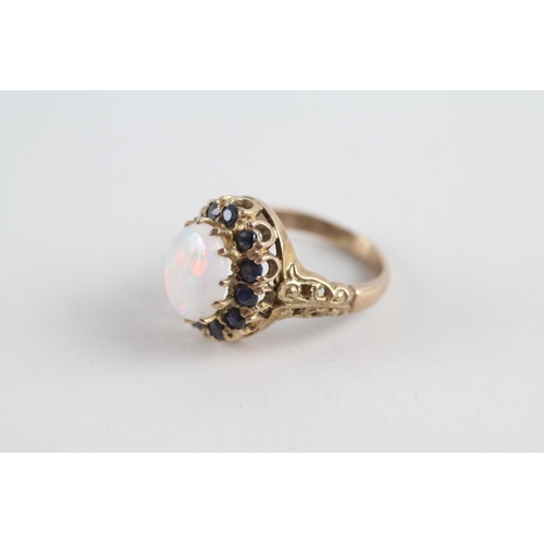 57 - 9ct gold opal & sapphire vintage cluster ring (3.9g) Size  J 1/2