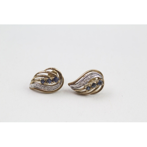 9ct gold sapphire & diamond earrings (2.6g)