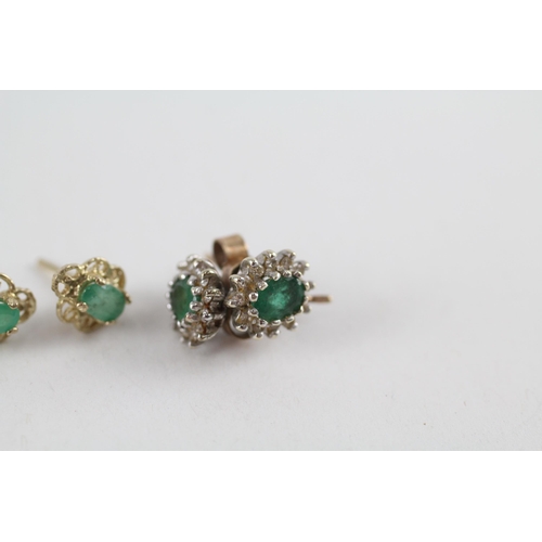 6 - 2x 9ct gold emerald & diamond earrings (2.3g)