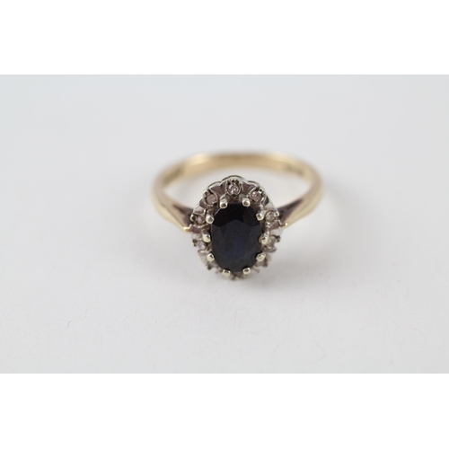 9ct gold sapphire & diamond cluster ring (3g) Size  M
