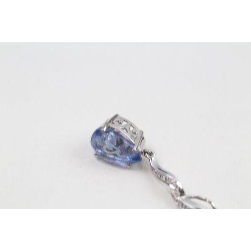 66 - 9ct gold blue paste & diamond pendant & chain (3.3g)