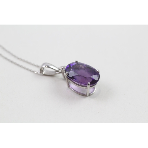 68 - 9ct gold amethyst & diamond pendant & chain (3.6g)