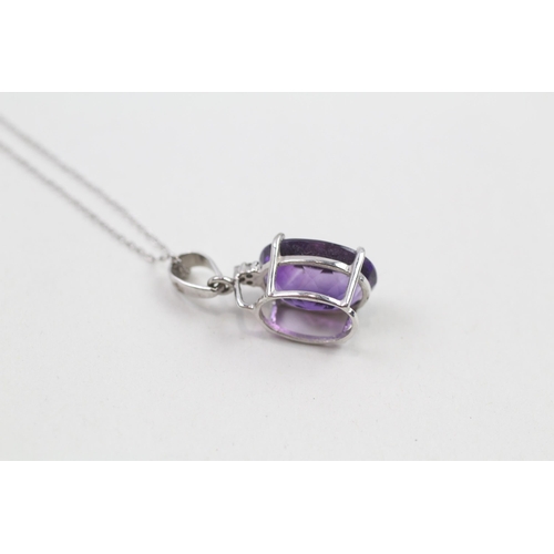 68 - 9ct gold amethyst & diamond pendant & chain (3.6g)