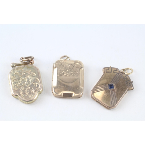 3x 9ct gold back & front blue paste antique lockets (12g)