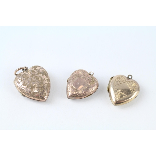 3x 9ct gold back & front antique heat shaped lockets (8.5g)