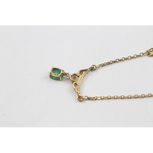 73 - 9ct gold emerald & diamond necklace (3.1g)