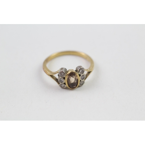 78 - 18ct gold golden topaz & diamond dress ring (2.7g) Size  K 1/2