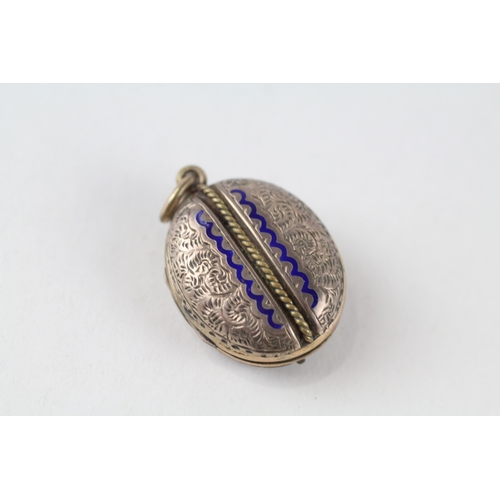9ct gold back & front antique enamel bean locket (5g)