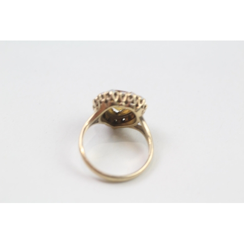 83 - 9ct gold citrine & seed pearl cluster ring (3.9g) Size  M