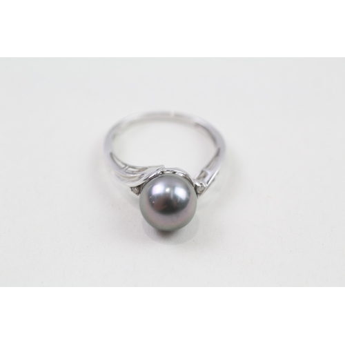 88 - 9ct gold cultured pearl & diamond dress ring (2.7g) Size  N