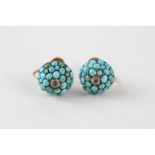 9ct gold & silver turquoise & white paste antique earrings (4.8g)