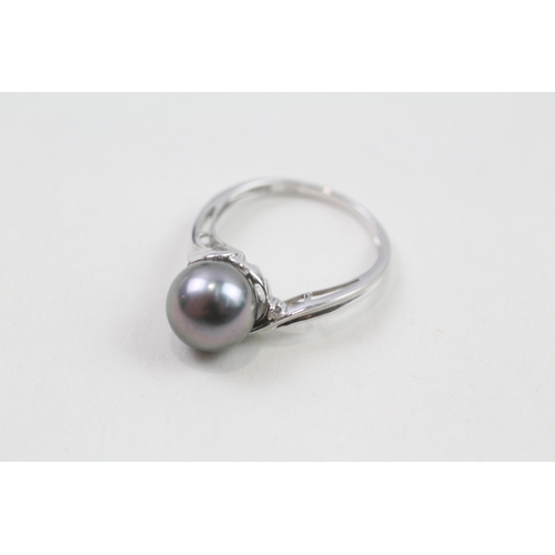 88 - 9ct gold cultured pearl & diamond dress ring (2.7g) Size  N