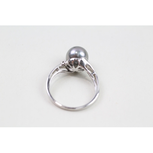 88 - 9ct gold cultured pearl & diamond dress ring (2.7g) Size  N