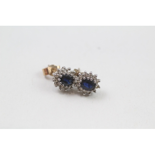 9 - 2x 9ct gold sapphire & diamond stud earrings (2.6g)