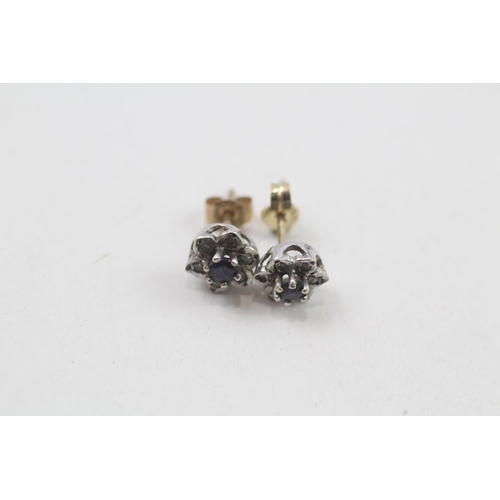 9 - 2x 9ct gold sapphire & diamond stud earrings (2.6g)