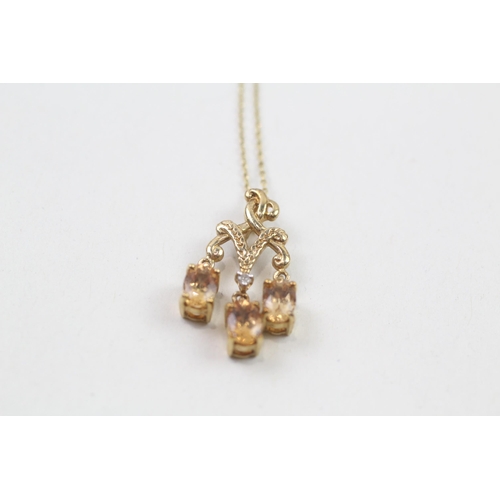 92 - 9ct gold citrine & diamond necklace (2.8g)