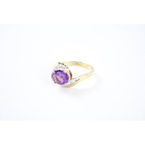 97 - 9ct gold amethyst & diamond dress ring (2.6g) Size  N 1/2