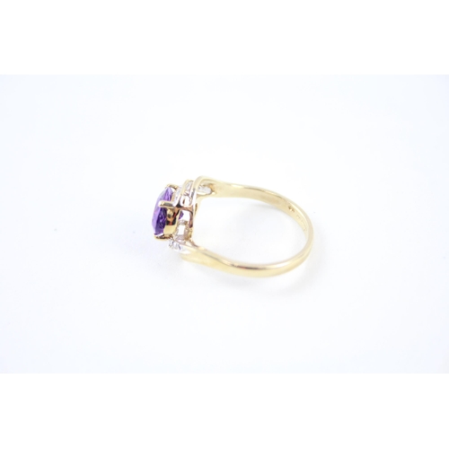 97 - 9ct gold amethyst & diamond dress ring (2.6g) Size  N 1/2