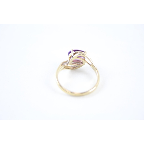 97 - 9ct gold amethyst & diamond dress ring (2.6g) Size  N 1/2