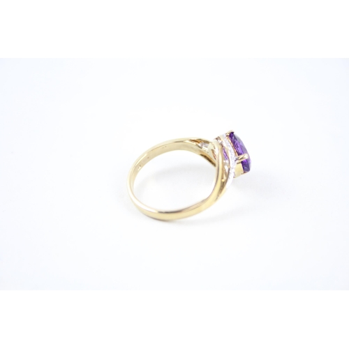 97 - 9ct gold amethyst & diamond dress ring (2.6g) Size  N 1/2