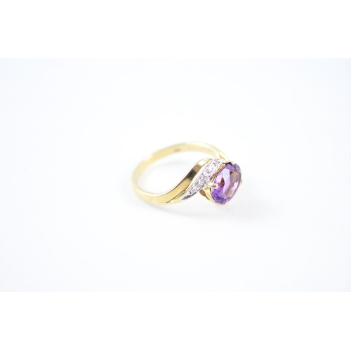 97 - 9ct gold amethyst & diamond dress ring (2.6g) Size  N 1/2