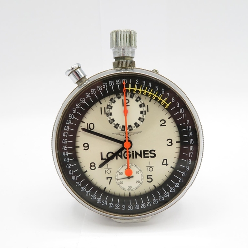 438 - Rare and unusual Longines Stopwatch vintage open face 1.10th split seconds chronograph handwind (pin... 