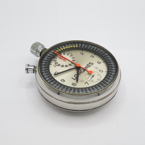 438 - Rare and unusual Longines Stopwatch vintage open face 1.10th split seconds chronograph handwind (pin... 