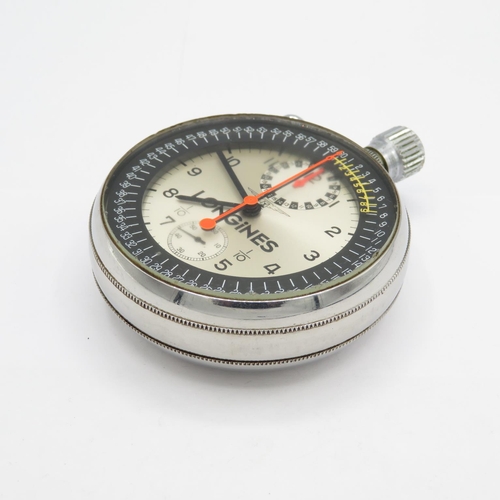 438 - Rare and unusual Longines Stopwatch vintage open face 1.10th split seconds chronograph handwind (pin... 