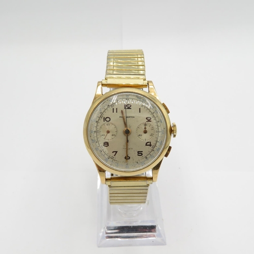 443 - ACO watch 18ct gold head.  Gent's vintage wristwatch/chrono handwind - Requires Service - Chronograp... 