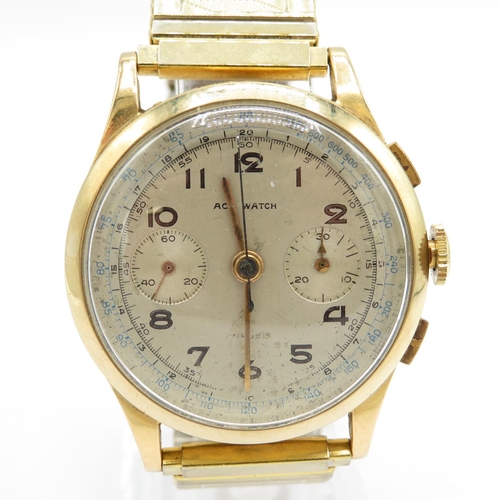 443 - ACO watch 18ct gold head.  Gent's vintage wristwatch/chrono handwind - Requires Service - Chronograp... 