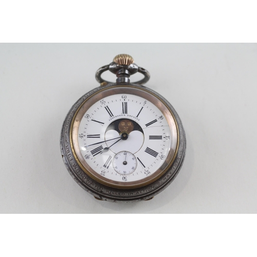 452 - RARE WW1 Interest Double Sided Moonphase Calendar Pocket Watch WORKING