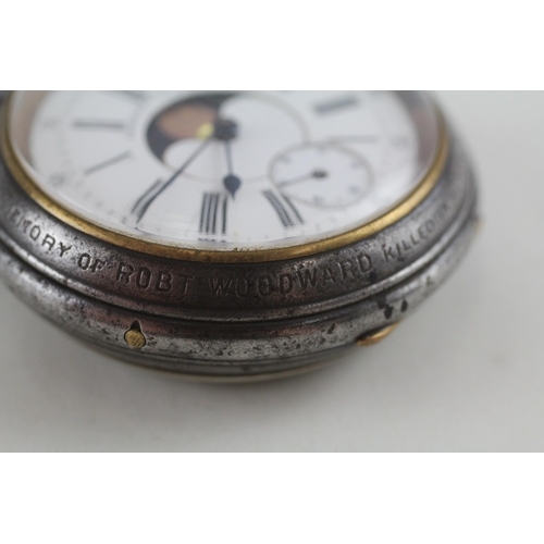 452 - RARE WW1 Interest Double Sided Moonphase Calendar Pocket Watch WORKING