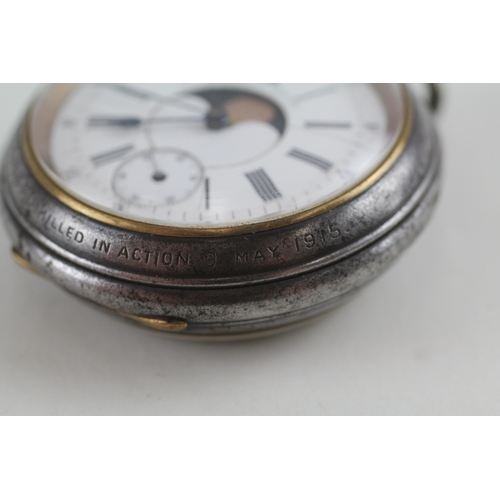 452 - RARE WW1 Interest Double Sided Moonphase Calendar Pocket Watch WORKING