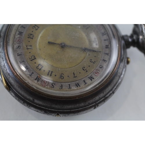 452 - RARE WW1 Interest Double Sided Moonphase Calendar Pocket Watch WORKING